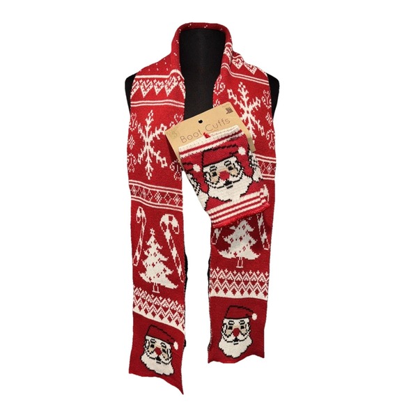 NEW Green 3 Scarf Boot Cuff Set Santa Claus One Sz Red White Outdoors Christmas - Picture 1 of 9